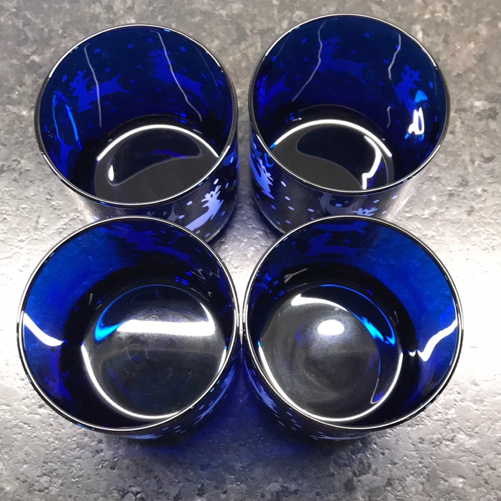 Vintage 4 Libbey Cobalt Reindeer Tumblers - Picture 4 of 5